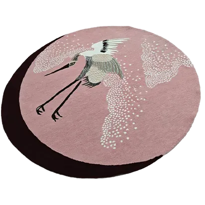 Pink Flying Japanese Cranes Hand Tufted Rug