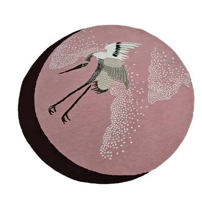 Pink Flying Japanese Cranes Hand Tufted Rug