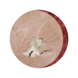 Pink Flying Japanese Cranes Hand Tufted Rug