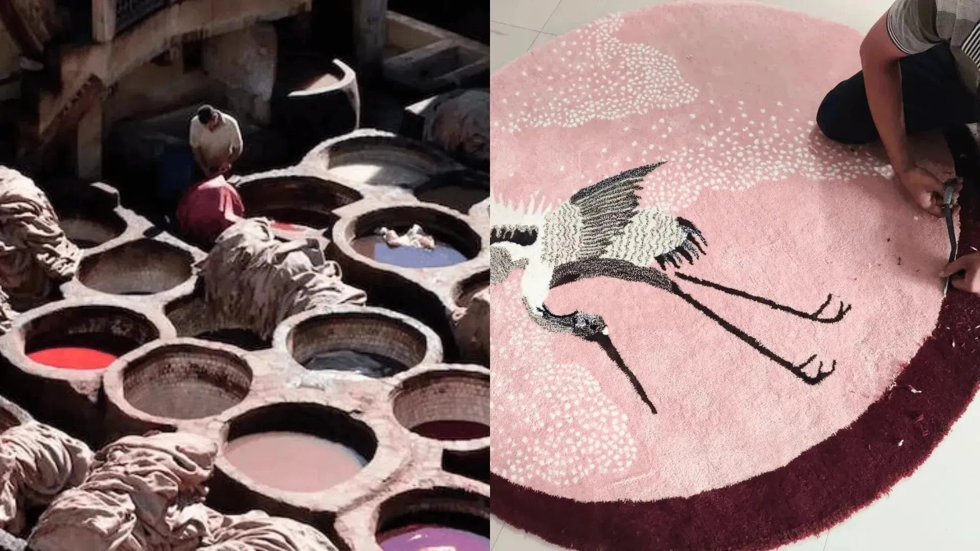 Pink Flying Japanese Cranes Hand Tufted Rug