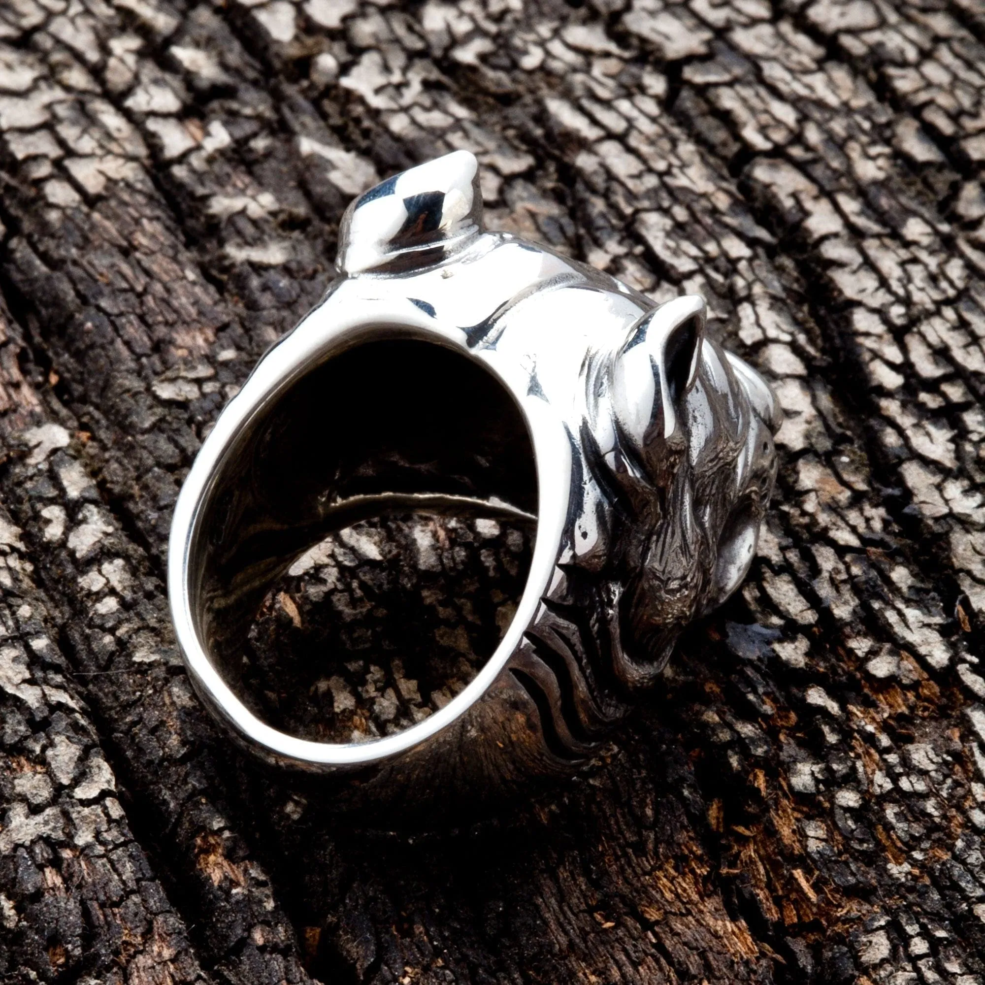 Pitbull Dog Sterling Silver Biker Ring
