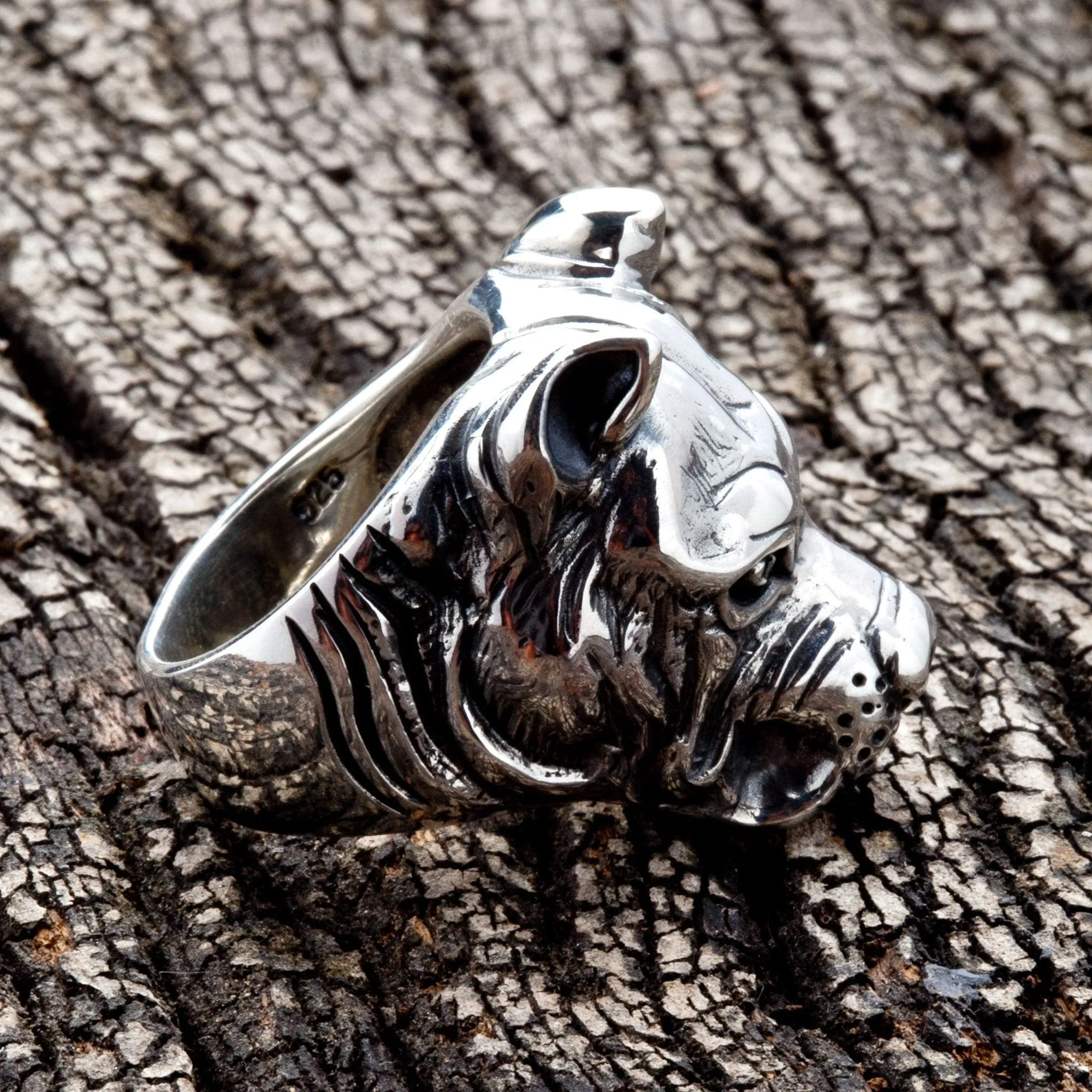 Pitbull Dog Sterling Silver Biker Ring