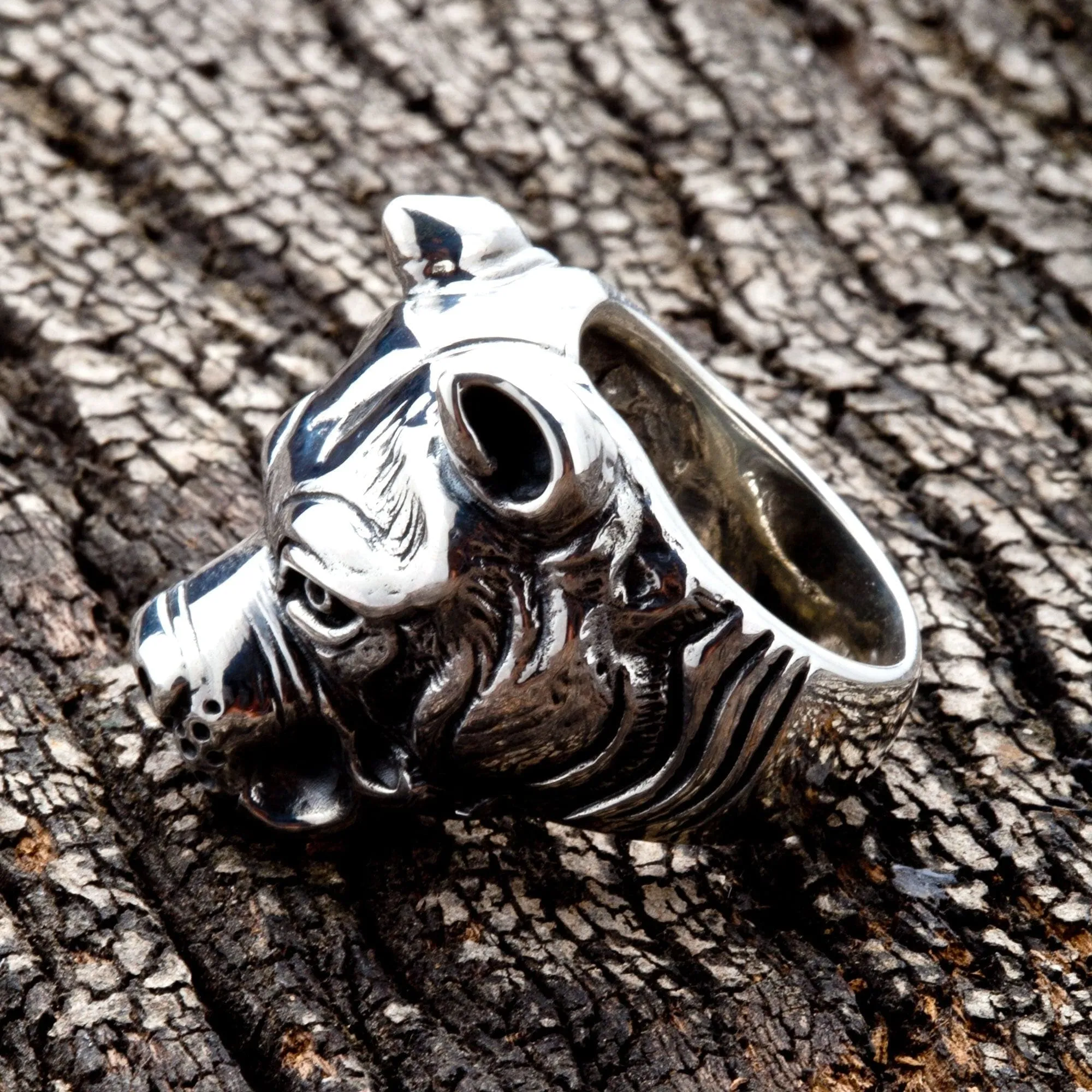 Pitbull Dog Sterling Silver Biker Ring