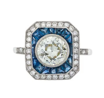 Platinum Diamond And Sapphire Vintage Style Ring