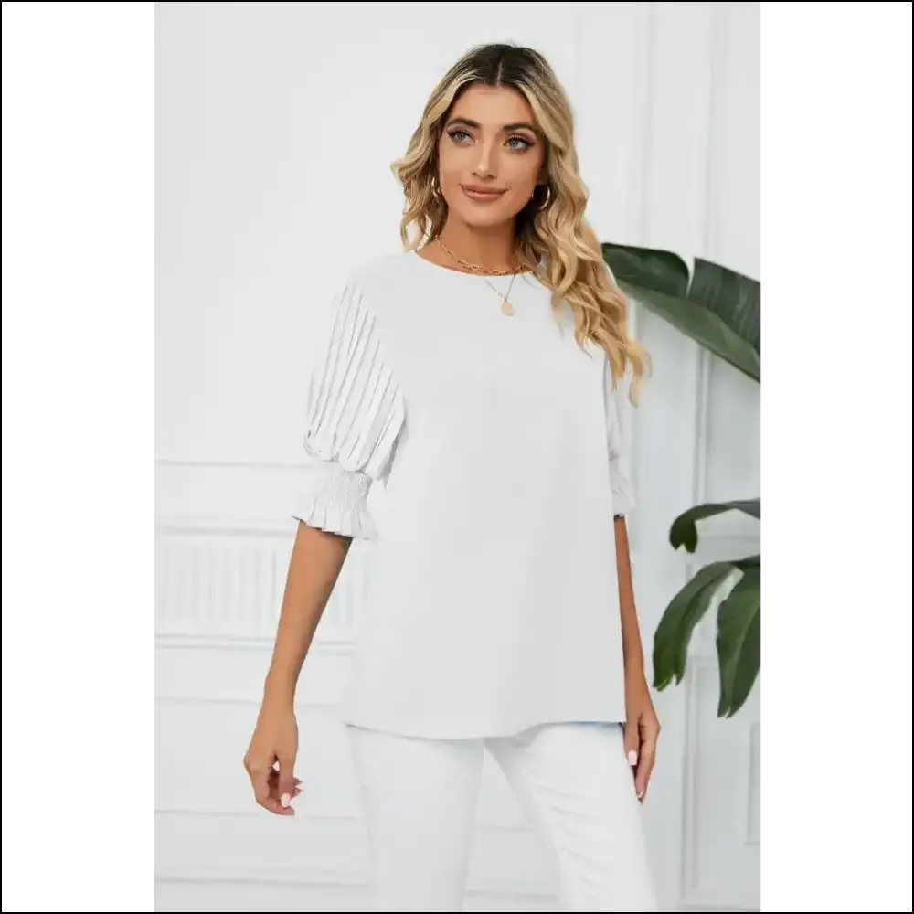 Pleated Flounce Sleeve Keyhole Blouse