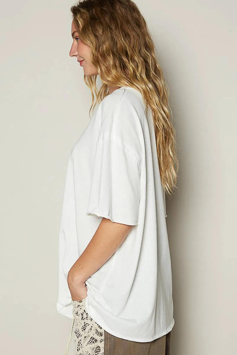 POL Clothing Vintage Washed Round Neck Short Sleeve Basic Solid Top