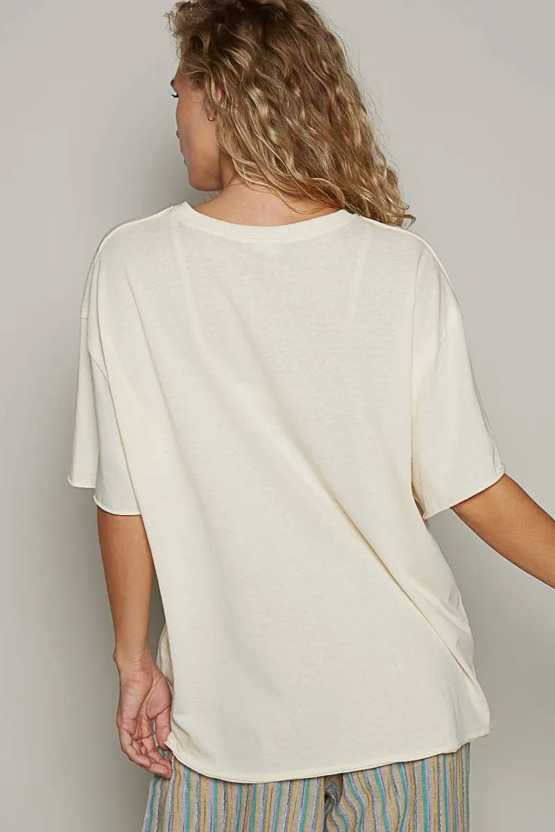 POL Clothing Vintage Washed Round Neck Short Sleeve Basic Solid Top