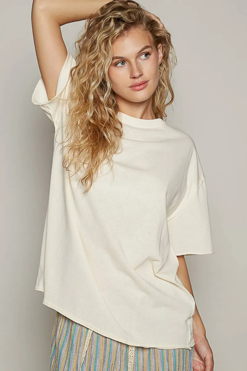 POL Clothing Vintage Washed Round Neck Short Sleeve Basic Solid Top