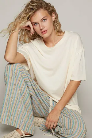 POL Clothing Vintage Washed Round Neck Short Sleeve Basic Solid Top