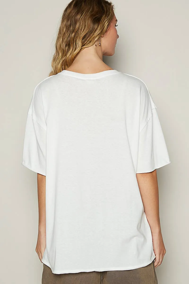 POL Clothing Vintage Washed Round Neck Short Sleeve Basic Solid Top