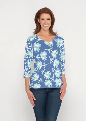Polka Dot Floral Navy (7916) ~ Signature 3/4 Sleeve V-Neck Top