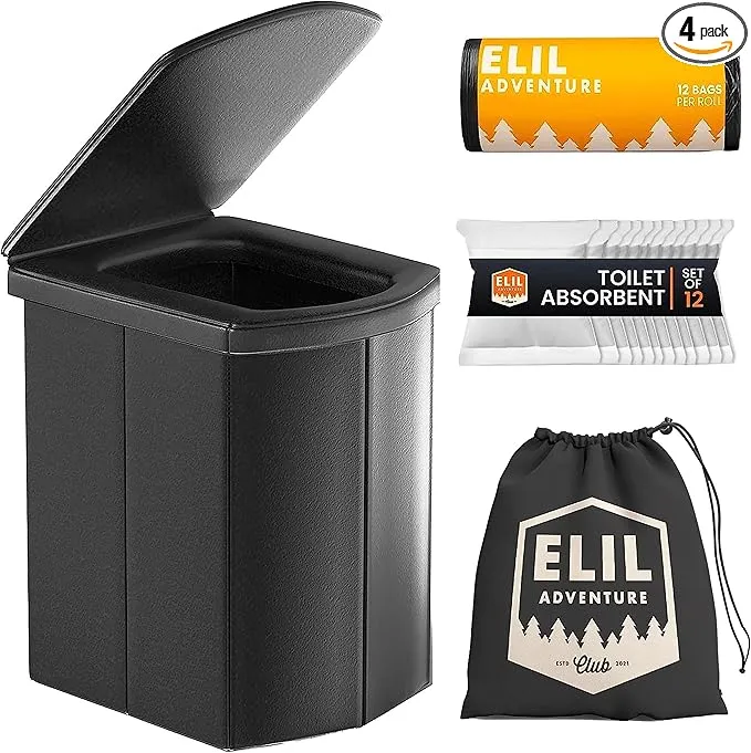 Portable Toilet for Adults Camping Porta Potty Toilet, Extra Tall Emergency Toilet for Car, Poo Powder with Trash Bag with Foldable Toilet with Lid, Leather Seat, and Carry Bag