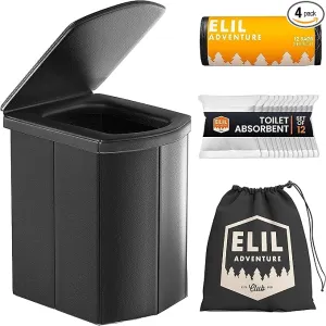 Portable Toilet for Adults Camping Porta Potty Toilet, Extra Tall Emergency Toilet for Car, Poo Powder with Trash Bag with Foldable Toilet with Lid, Leather Seat, and Carry Bag