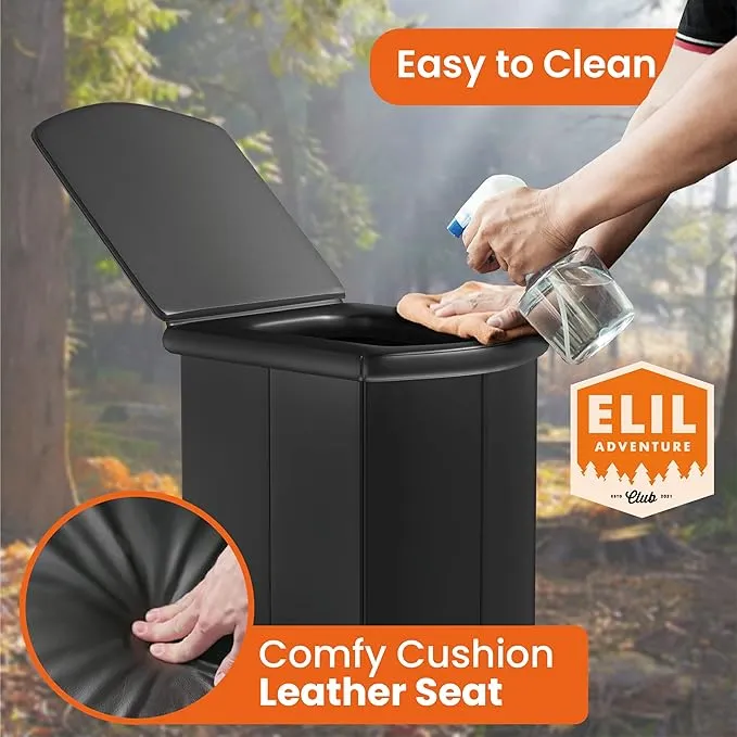 Portable Toilet for Adults Camping Porta Potty Toilet, Extra Tall Emergency Toilet for Car, Poo Powder with Trash Bag with Foldable Toilet with Lid, Leather Seat, and Carry Bag