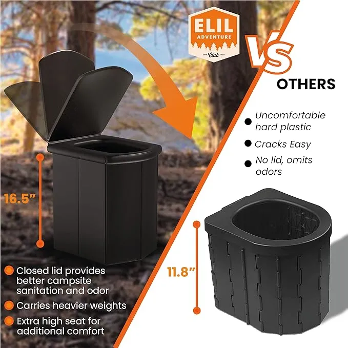 Portable Toilet for Adults Camping Porta Potty Toilet, Extra Tall Emergency Toilet for Car, Poo Powder with Trash Bag with Foldable Toilet with Lid, Leather Seat, and Carry Bag
