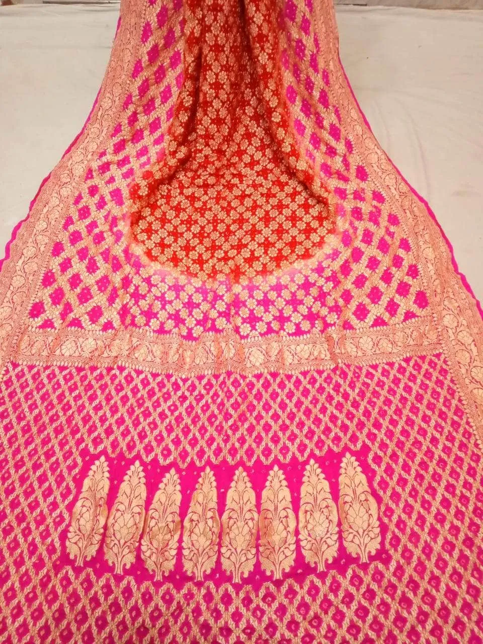 Pure Banarasi Khaddi Chiffon Georgette bandhini print Saree