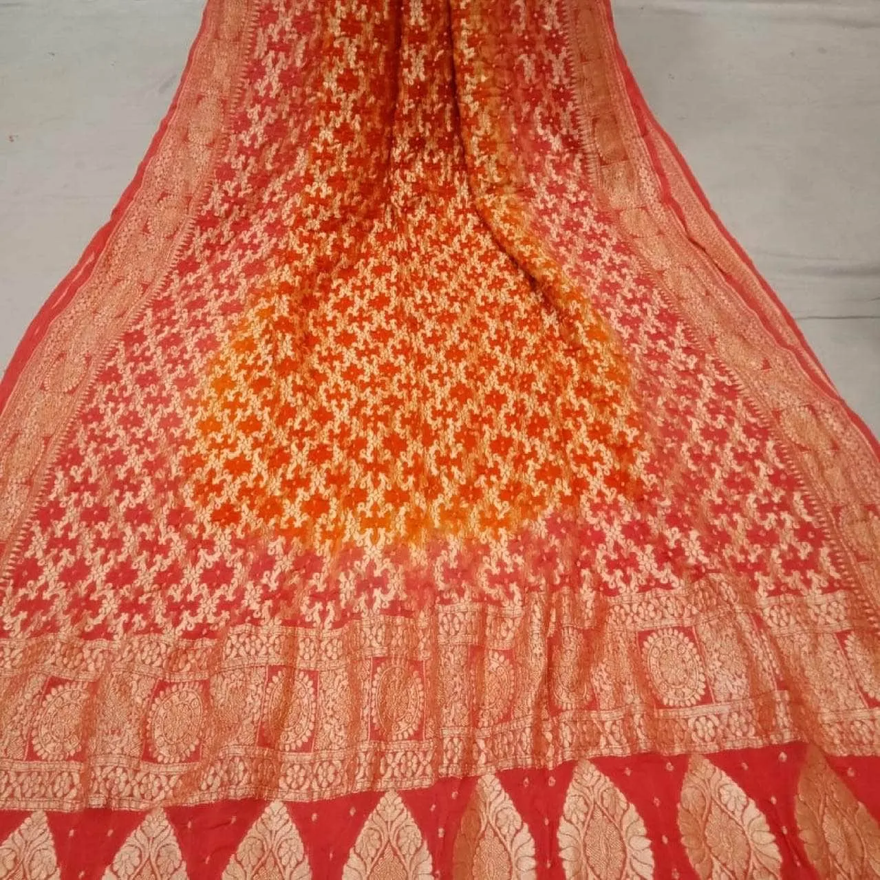 Pure Banarasi Khaddi Chiffon Georgette bandhini print Saree