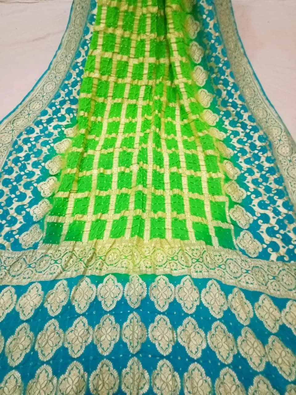 Pure Banarasi Khaddi Chiffon Georgette bandhini print Saree