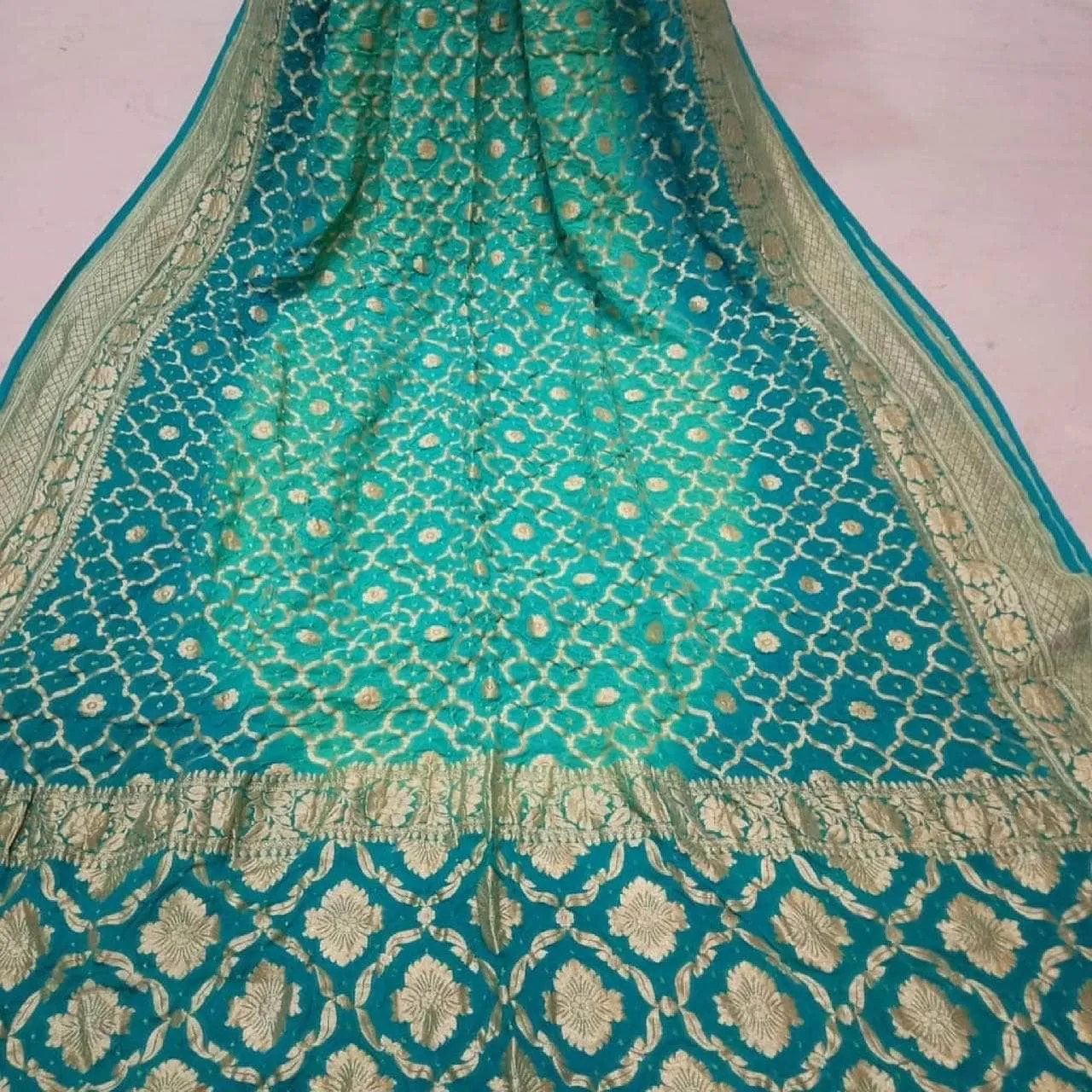 Pure Banarasi Khaddi Chiffon Georgette bandhini print Saree
