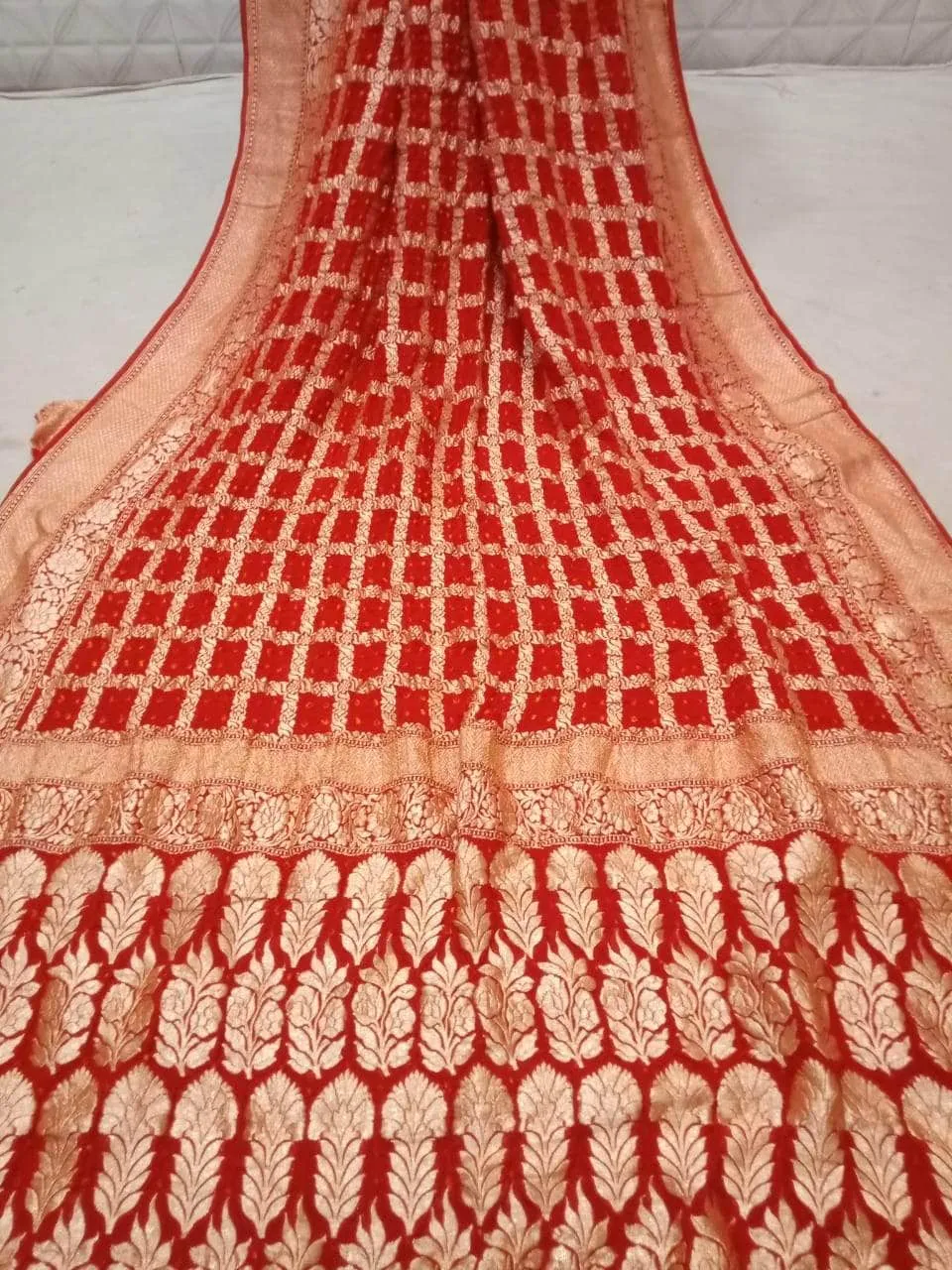 Pure Banarasi Khaddi Chiffon Georgette bandhini print Saree