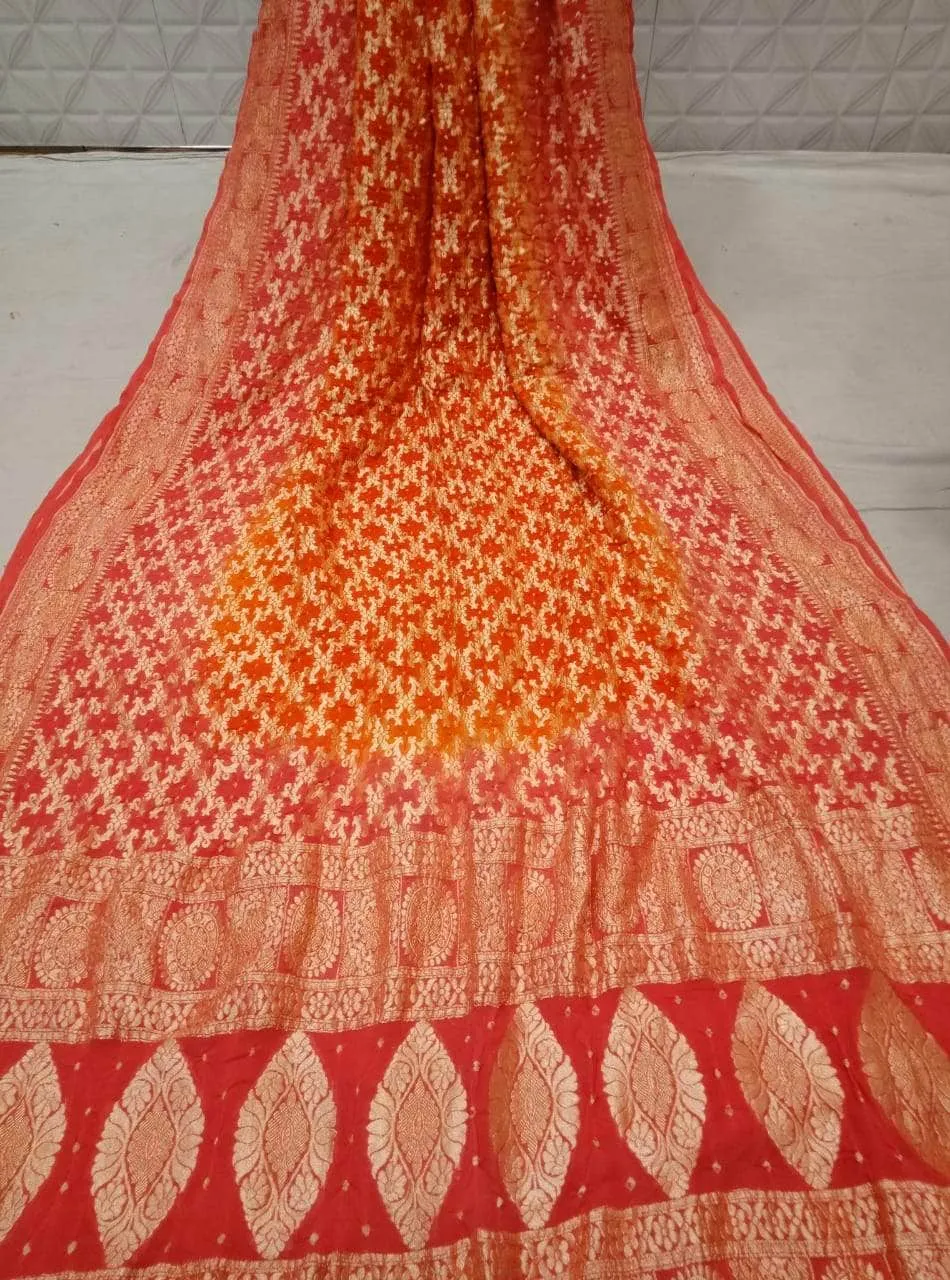 Pure Banarasi Khaddi Chiffon Georgette bandhini print Saree