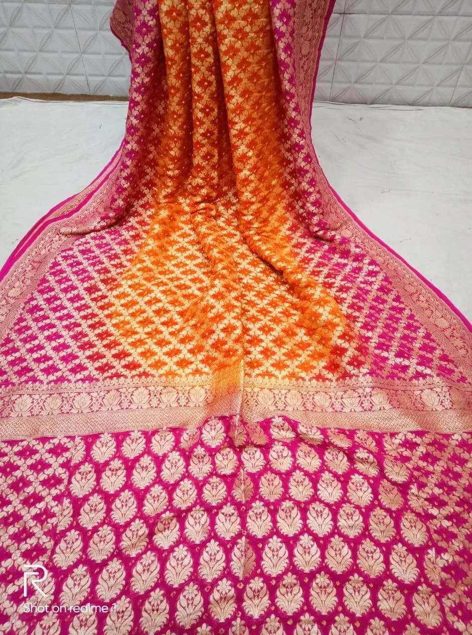 Pure Banarasi Khaddi Chiffon Georgette bandhini print Saree