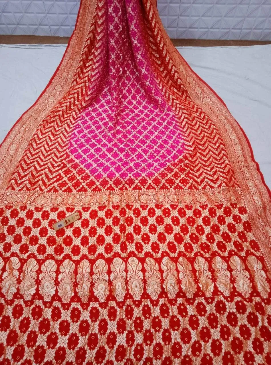Pure Banarasi Khaddi Chiffon Georgette bandhini print Saree