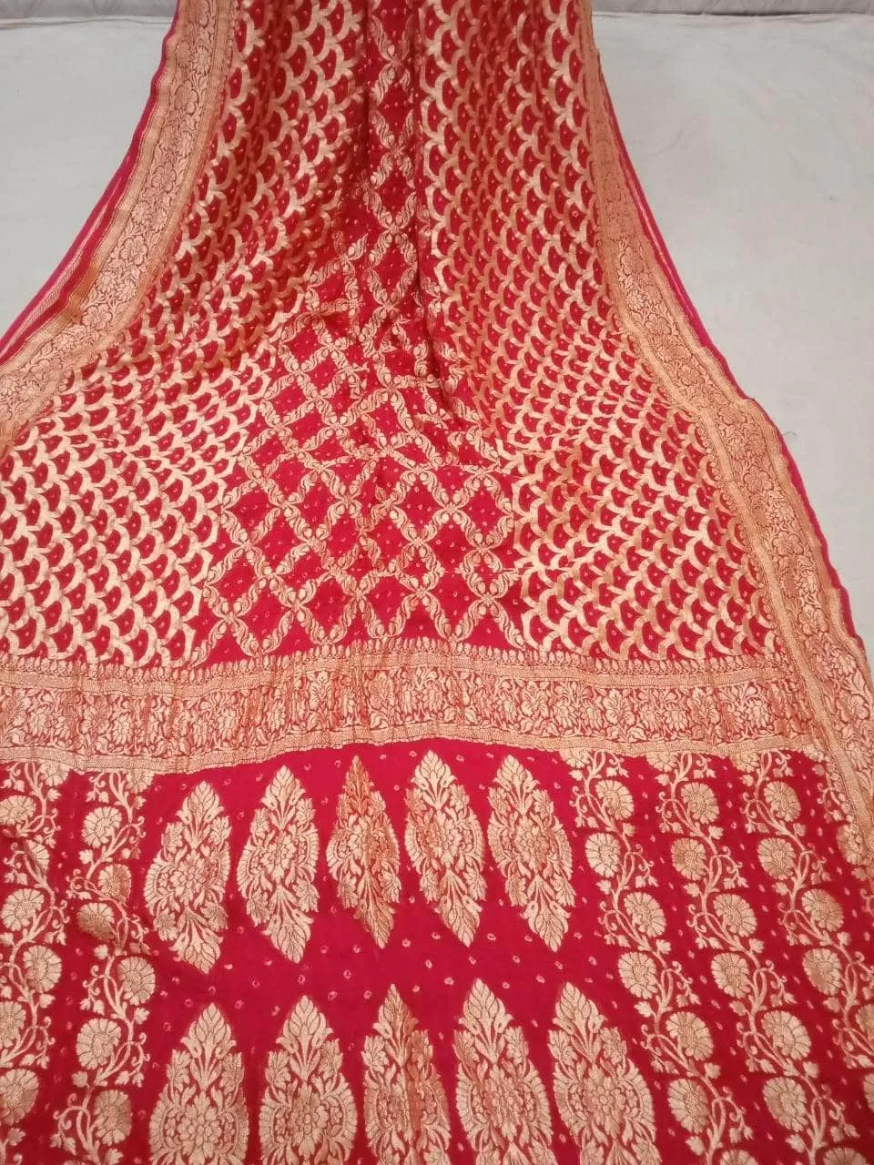 Pure Banarasi Khaddi Chiffon Georgette bandhini print Saree