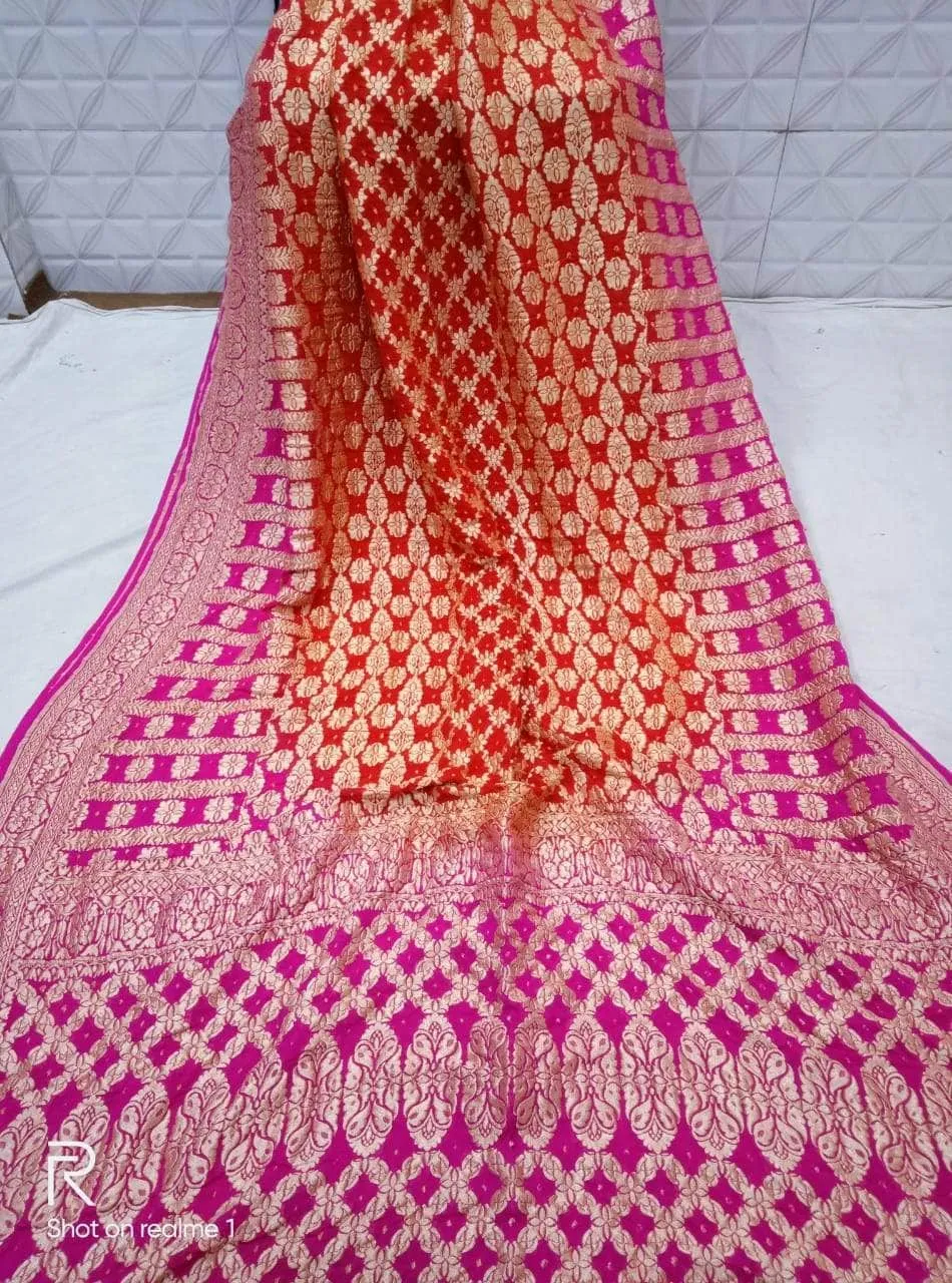 Pure Banarasi Khaddi Chiffon Georgette bandhini print Saree