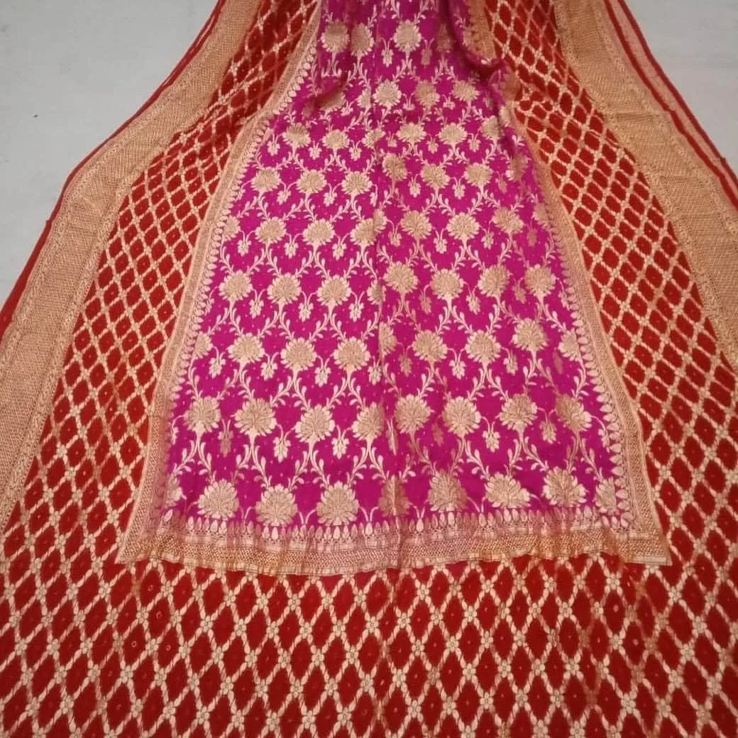 Pure Banarasi Khaddi Chiffon Georgette bandhini print Saree