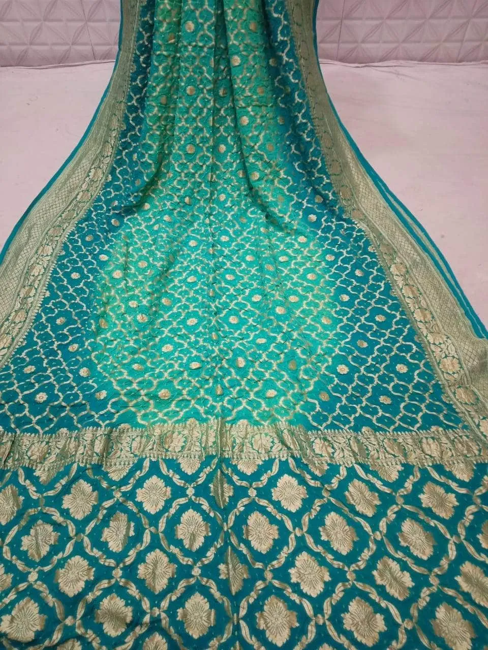Pure Banarasi Khaddi Chiffon Georgette bandhini print Saree
