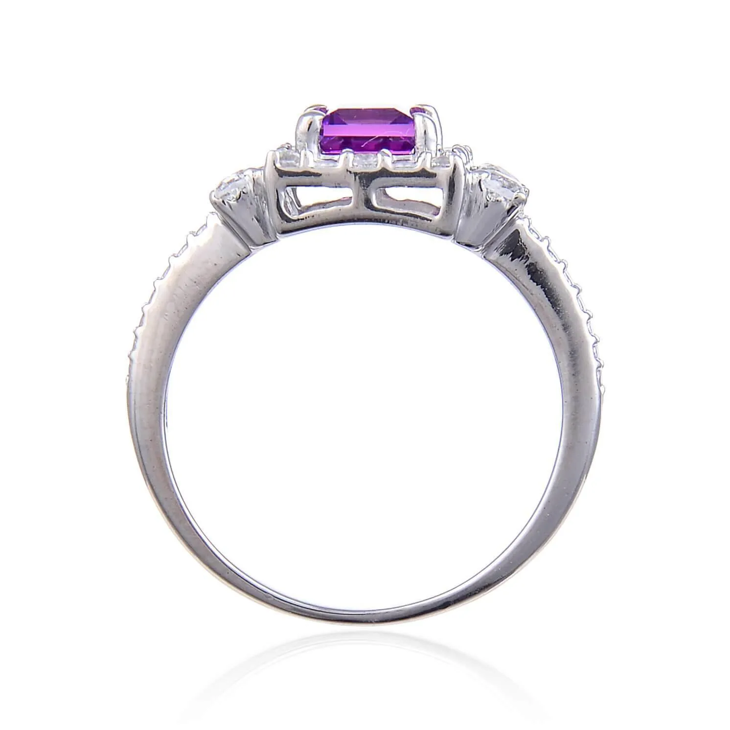 Purple Sapphire Square Halo Ring with Accents