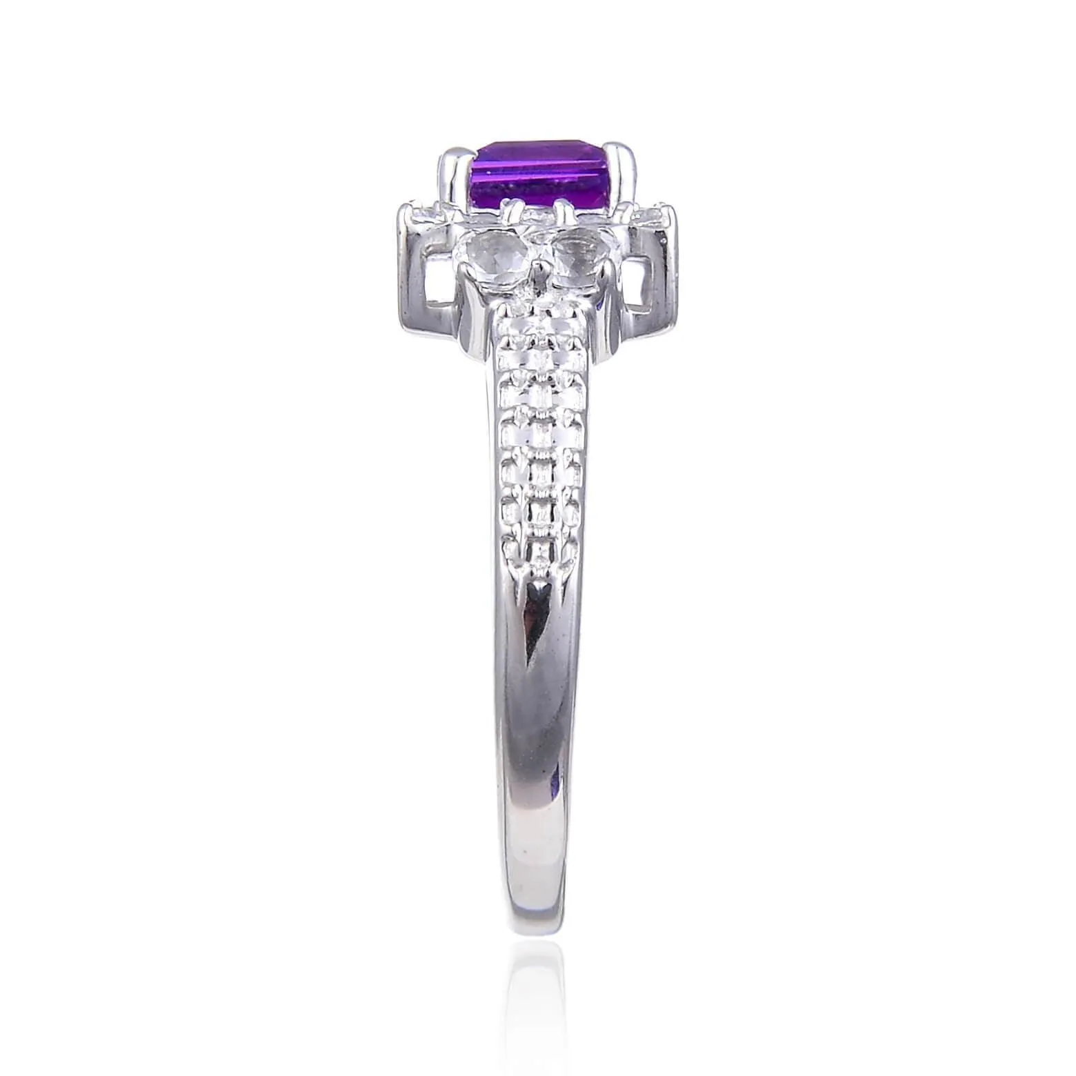 Purple Sapphire Square Halo Ring with Accents