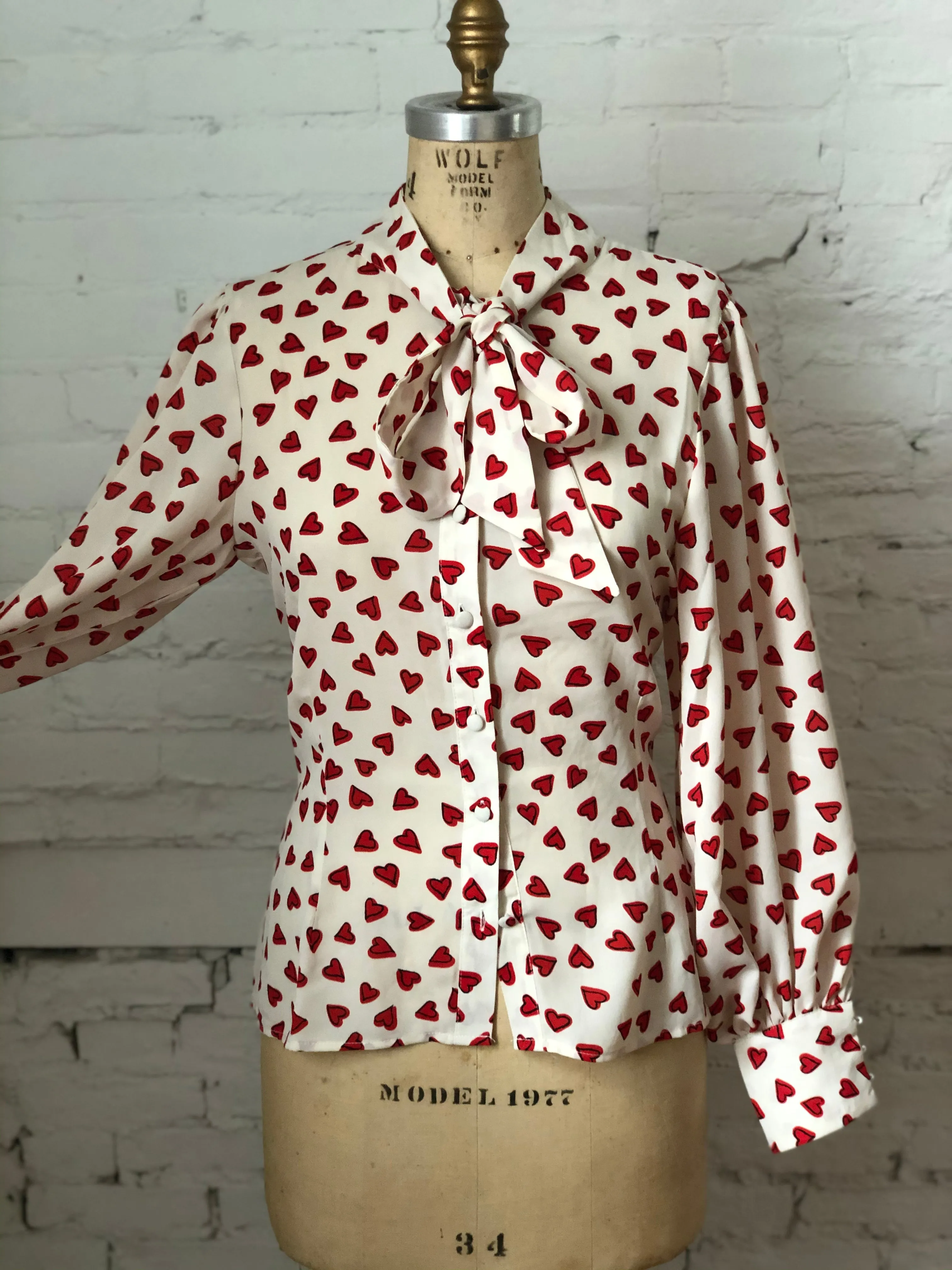 Pussy Bow Heart Blouse by Unique Vintage