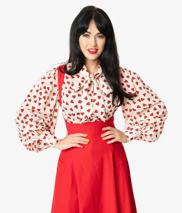 Pussy Bow Heart Blouse by Unique Vintage