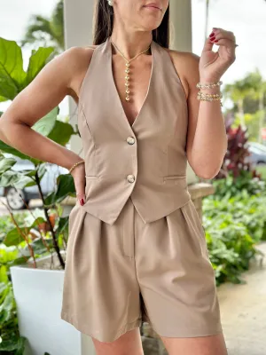 "Benedetta" Halter Vest Top And High Waisted Shorts Set