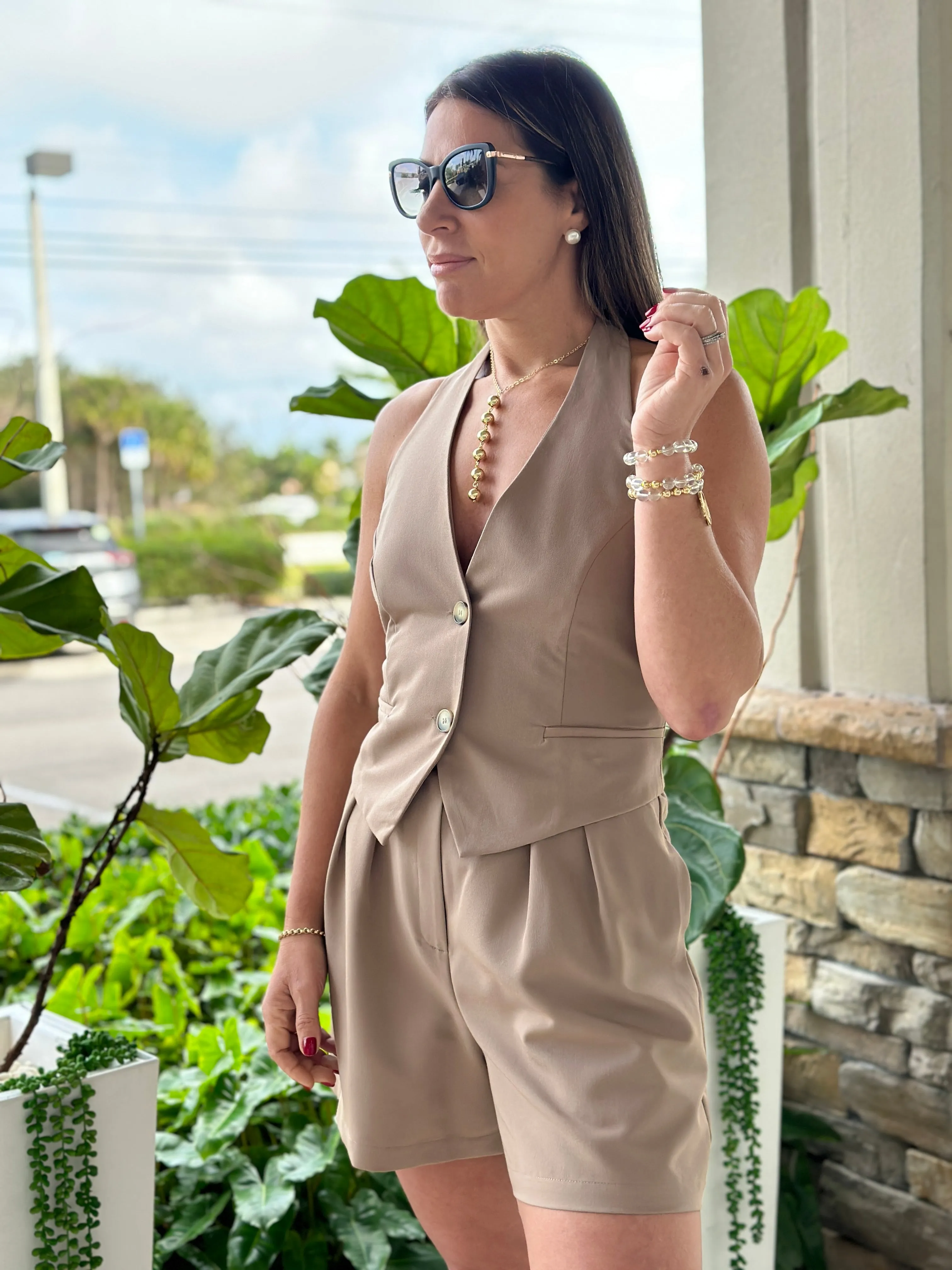 "Benedetta" Halter Vest Top And High Waisted Shorts Set