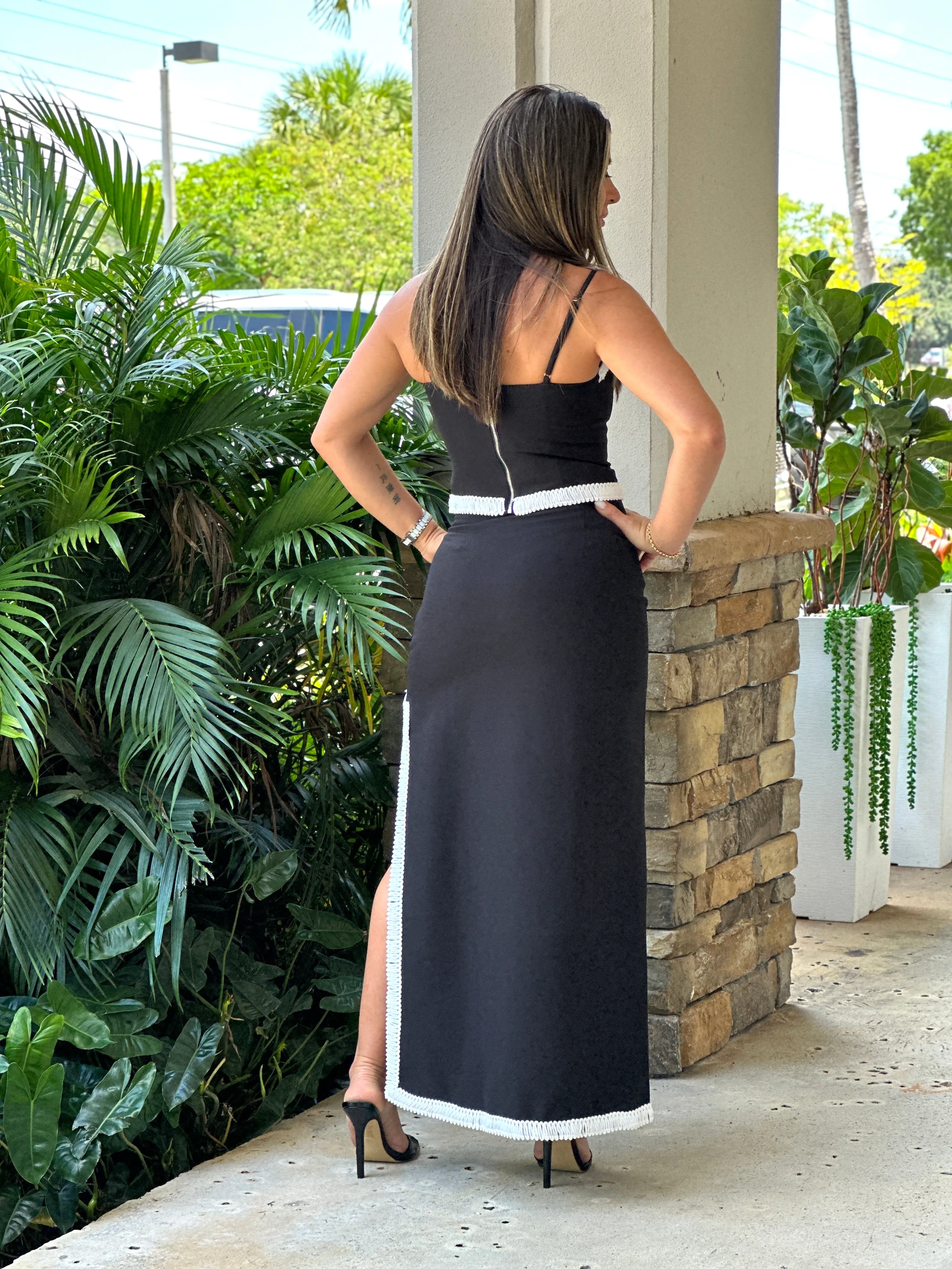 "Silvana" High Waisted Midi Skirt With A Slit On The Side And A Matching Crop Top