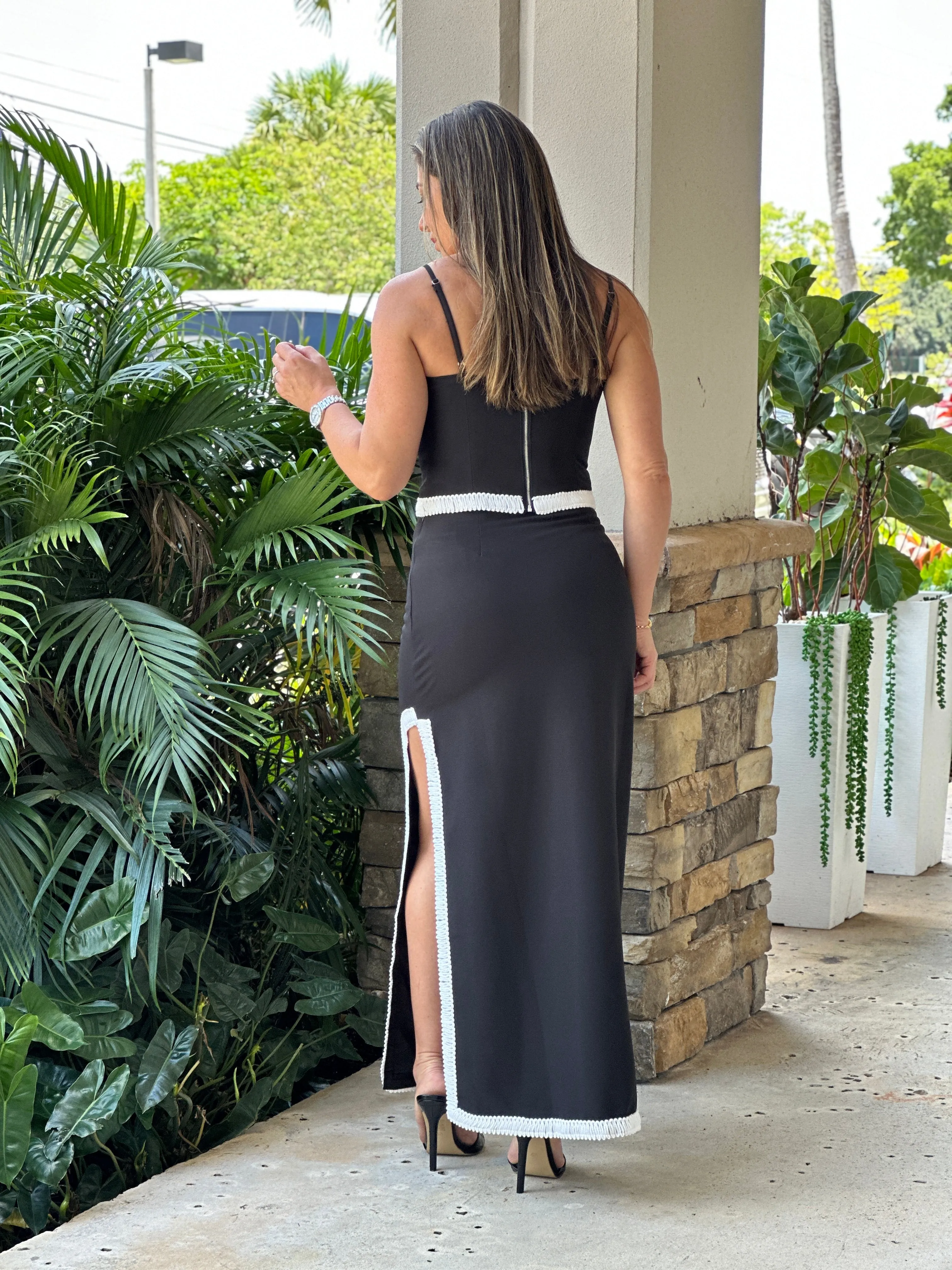 "Silvana" High Waisted Midi Skirt With A Slit On The Side And A Matching Crop Top