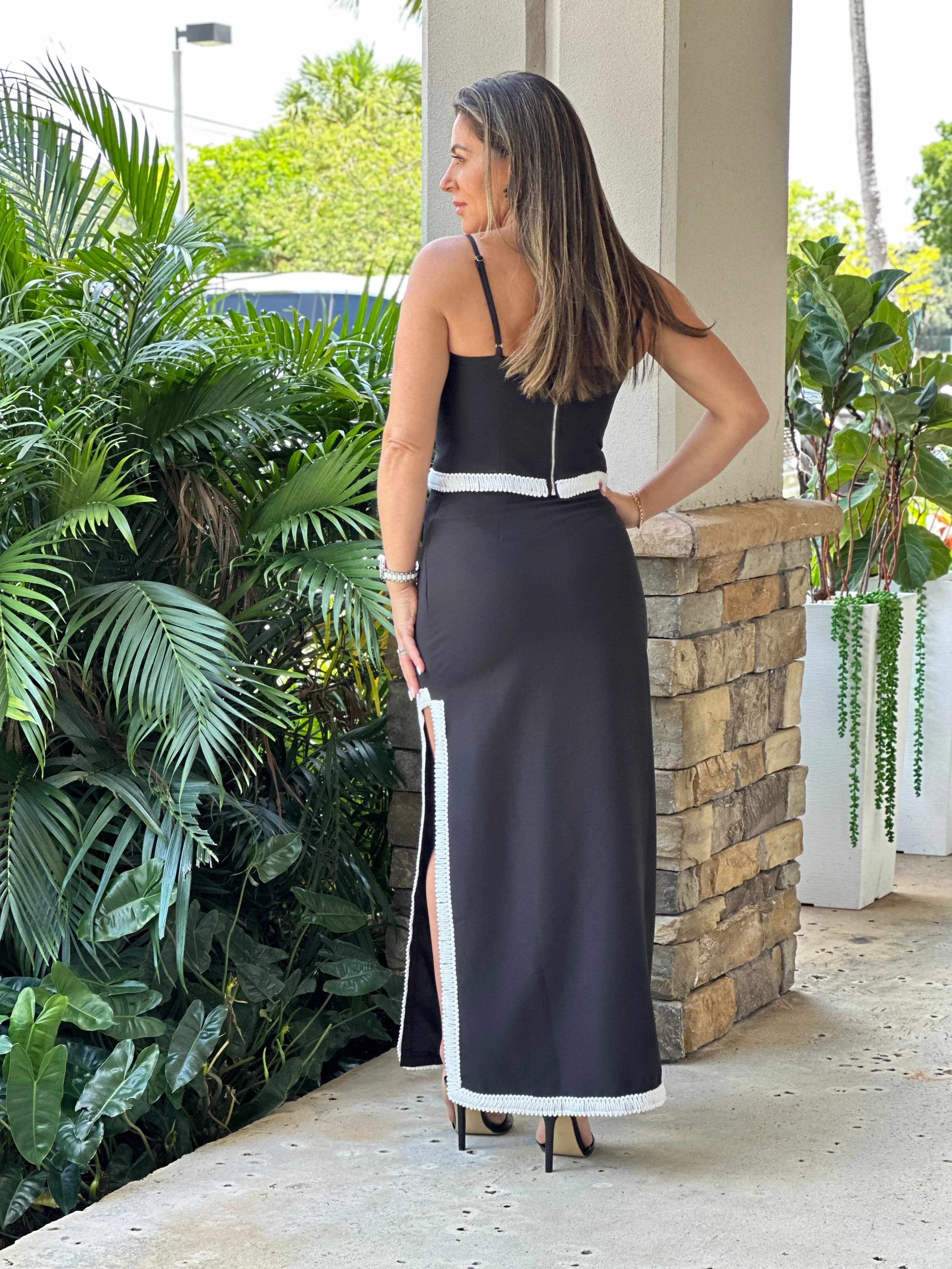"Silvana" High Waisted Midi Skirt With A Slit On The Side And A Matching Crop Top