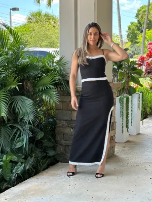 "Silvana" High Waisted Midi Skirt With A Slit On The Side And A Matching Crop Top
