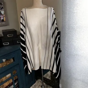 Ralph Lauren Cotton Modal Blend White Black Poncho Cape Coat Sz S EUC