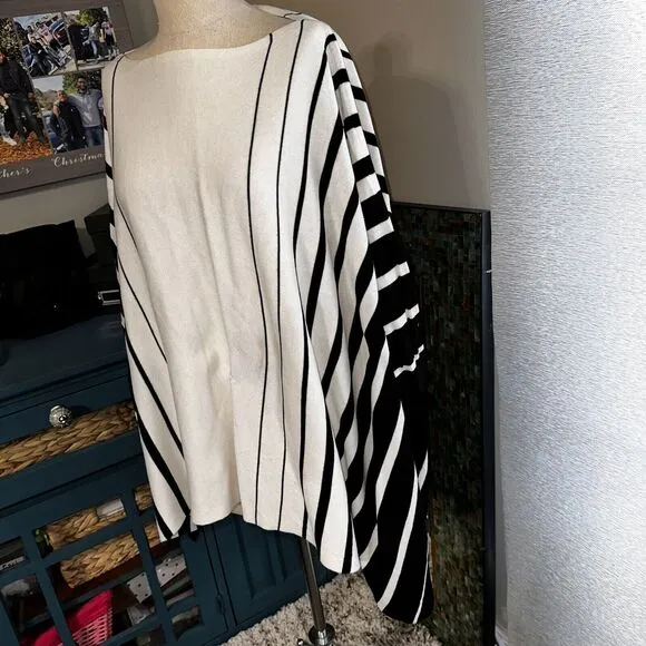 Ralph Lauren Cotton Modal Blend White Black Poncho Cape Coat Sz S EUC