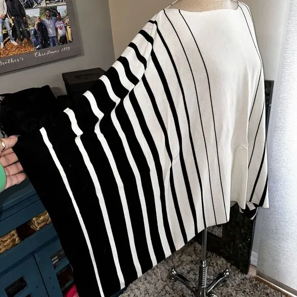 Ralph Lauren Cotton Modal Blend White Black Poncho Cape Coat Sz S EUC