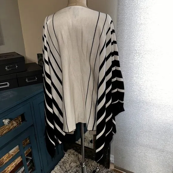 Ralph Lauren Cotton Modal Blend White Black Poncho Cape Coat Sz S EUC