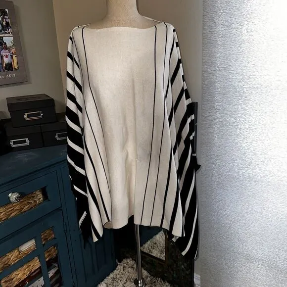 Ralph Lauren Cotton Modal Blend White Black Poncho Cape Coat Sz S EUC