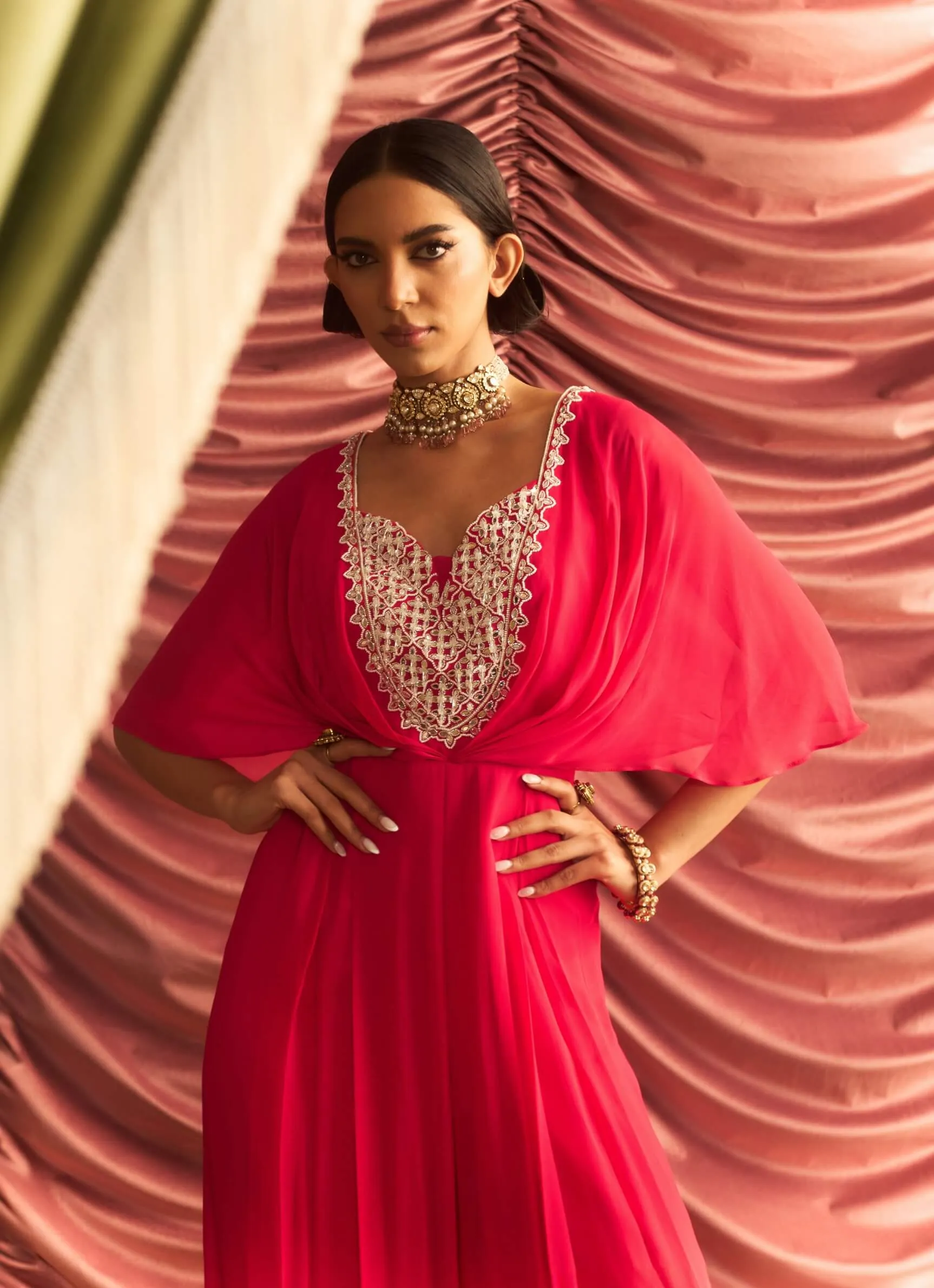 Rekha rani pink embellished draped jumpsuit