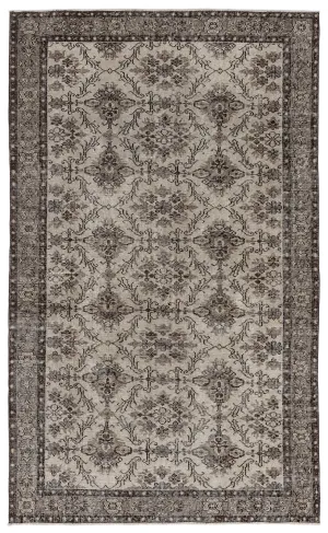 Retro Design Beige Over Dyed Vintage Rug 4'12'' x 8'1'' ft 152 x 246 cm