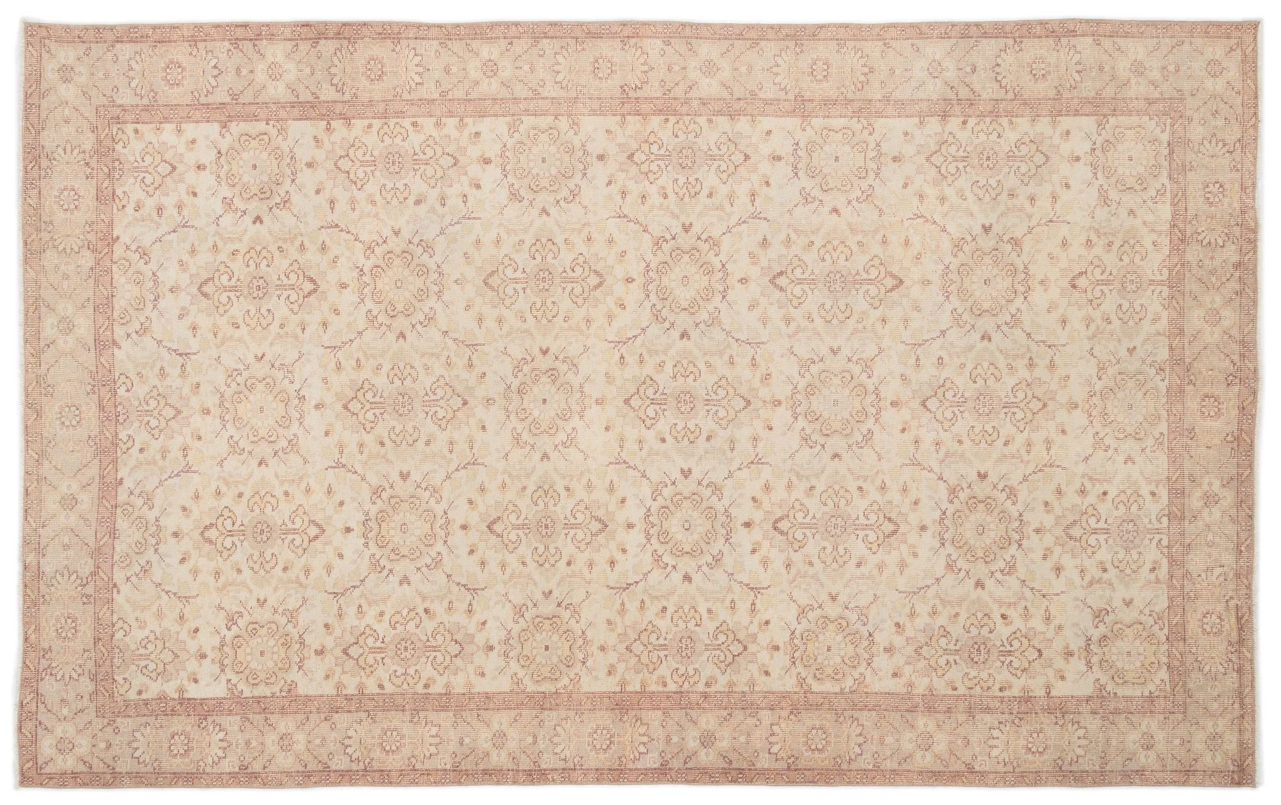 Retro Design Beige Over Dyed Vintage Rug 5'11'' x 9'5'' ft 180 x 288 cm