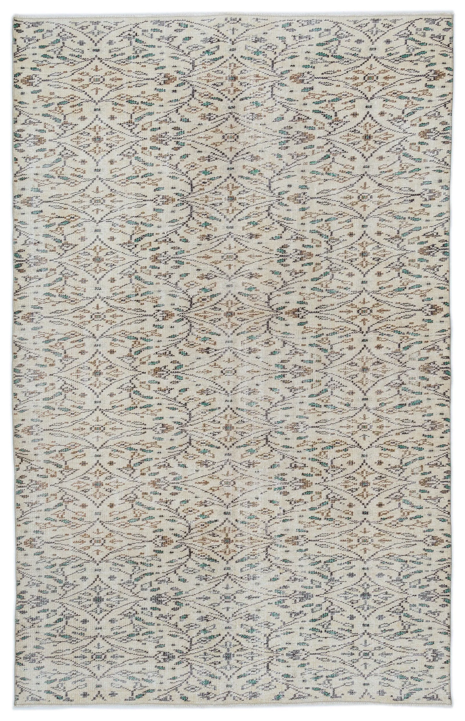 Retro Design Beige Over Dyed Vintage Rug 5'4'' x 8'6'' ft 163 x 259 cm